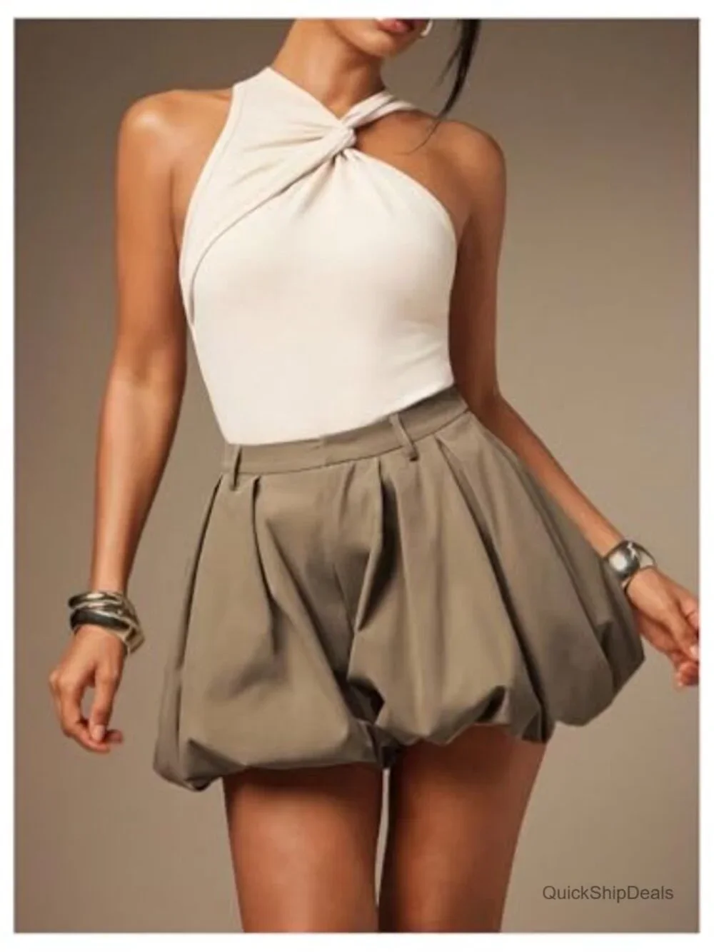 High Waisted Bubble Shorts Puffy Hem Casual Summer Shorts